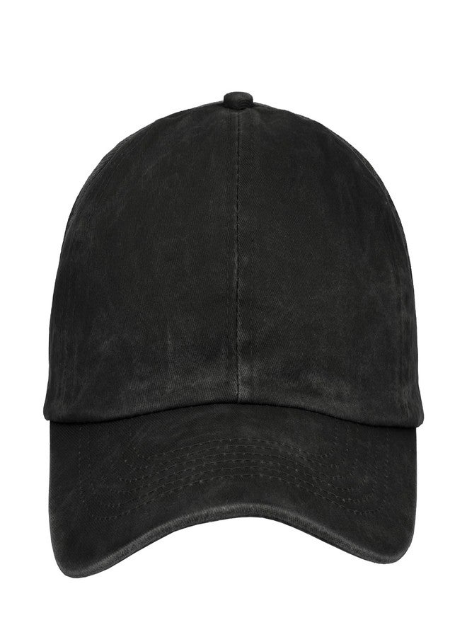 TopTie Backless Washed Cotton Ponytail Cap Messy Bun Curly Hair Baseball Caps-Black - Image 2